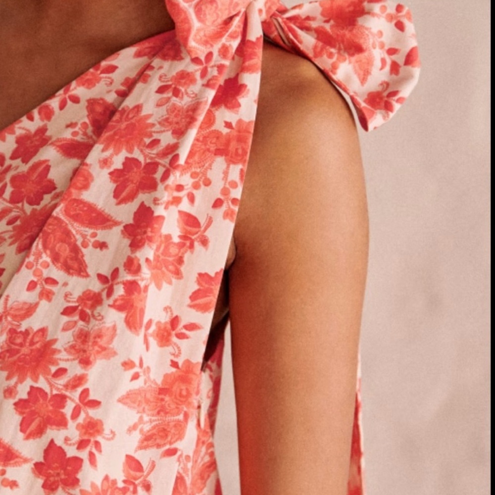 Sezane Teva Floral One-Shoulder Dress 44 US 12 France Coral Cream Maxi Vacation - Picture 4 of 16